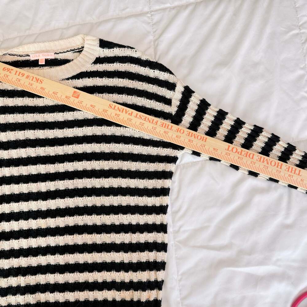 Lisa Todd Black and White Striped Pullover Sweater with Pink Heart Elbow Patches - Picture 4 of 16